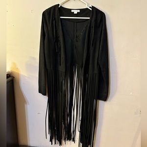 loveriche small faux suede long sleeve fringed cardigan